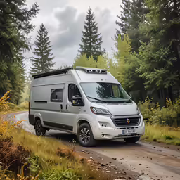 white minivan parked on the side of a country road