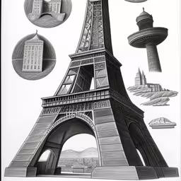 an artistic drawing of the eiffel tower in paris