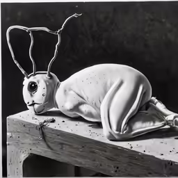 a small statue of a bird laying on top of a table