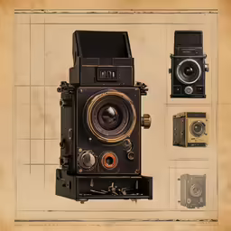 an old fashioned camera mounted on a wall