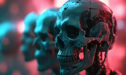 two skulls in motion with blurred lights in the background