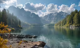 a body of water with trees in the background