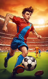 the soccer player is running with the ball,an artist