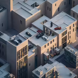 a very tall building with parking on it