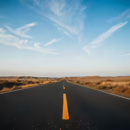 an empty road surrounded by grass and dry grass