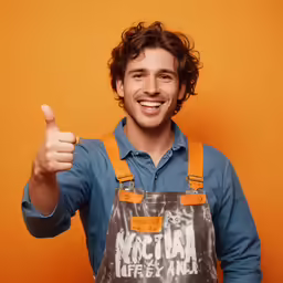 man in an apron giving thumbs up