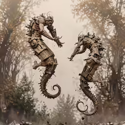 an artistically designed sea horse float by another creature