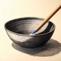 a black bowl with a toothbrush in it