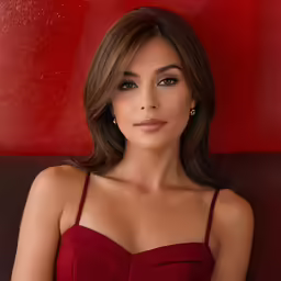 a woman is posing for a picture on the couch