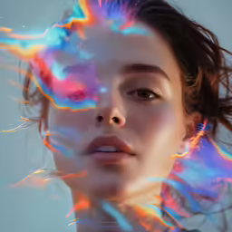 a woman wearing makeup with colorful shapes in her face