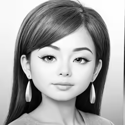 a woman with long hair and earrings is posing for a black and white photo