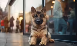 a german shepard laying on the pavement