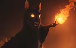 there is a scary demonic devil with glowing eyes