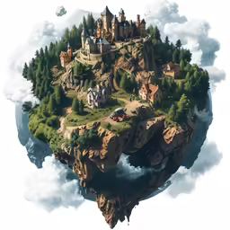 a fantasy island in the sky with lots of trees on it