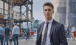 a man in a business suit posing for the camera