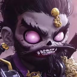 a weird looking cartoon picture with pink eyes