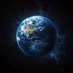 the earth in space is dark and illuminated by a light