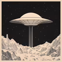 an old drawing of a satellite ship floating in the sky