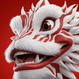 a very white and red dragon mask
