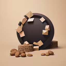 various shapes and sizes of food sit around a round shape