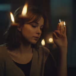 the woman holds out five lit candles for her self
