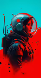 a painting of a woman wearing a space suit