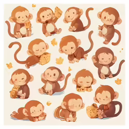a set of different monkey poses holding a treat
