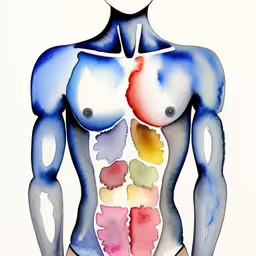 the illustration shows two body types for men,a painting with colorful shapes of the torso