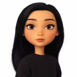 the head and shoulders of a doll with large, dark hair