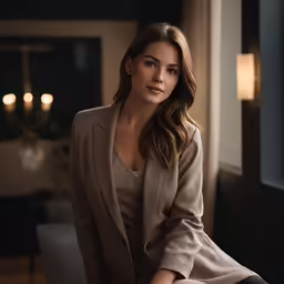 a woman is sitting on a chair near the window