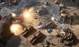 hand shooting bullet shells through a star wars style scene