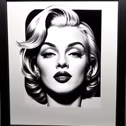 a black and white drawing of marilyn monroe in profile