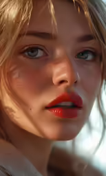 a very pretty girl with bright red lipstick