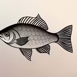 a large fish with lines on it is swimming