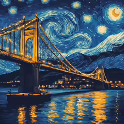 a painting of the starr sky over the oakland bay bridge