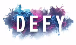 the words defy spelled in ink with colored ink on it