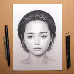 a drawing of a woman with hair blowing out