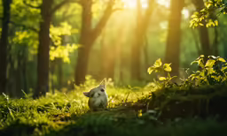 small white and brown dog in the forest