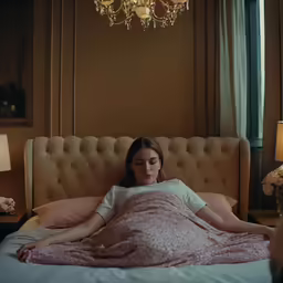 woman laying in bed looking under the blanket