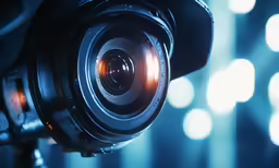 a closeup view of a camera lens on the edge of an external lens