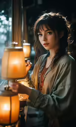 a woman with a lit candle in her hand