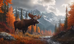 an moose standing in a forest by itself