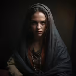 the woman is wearing a hood and dark clothes