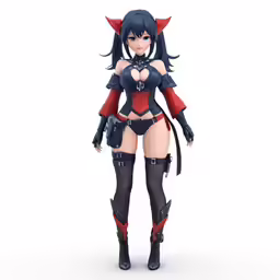 the girl is dressed in black and red