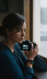 a woman with an updo taking a picture of herself