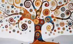 a painting of a tree with different circles