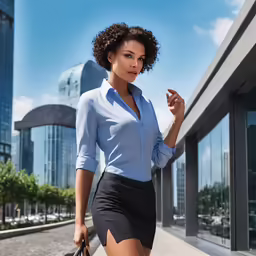 a woman in business attire posing for the camera