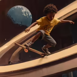 a young child riding a skateboard on top of a ramp