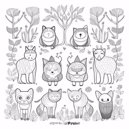 a drawing with many different kinds of animals in it