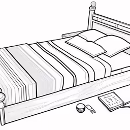 bed in a room and other accessories are laid out